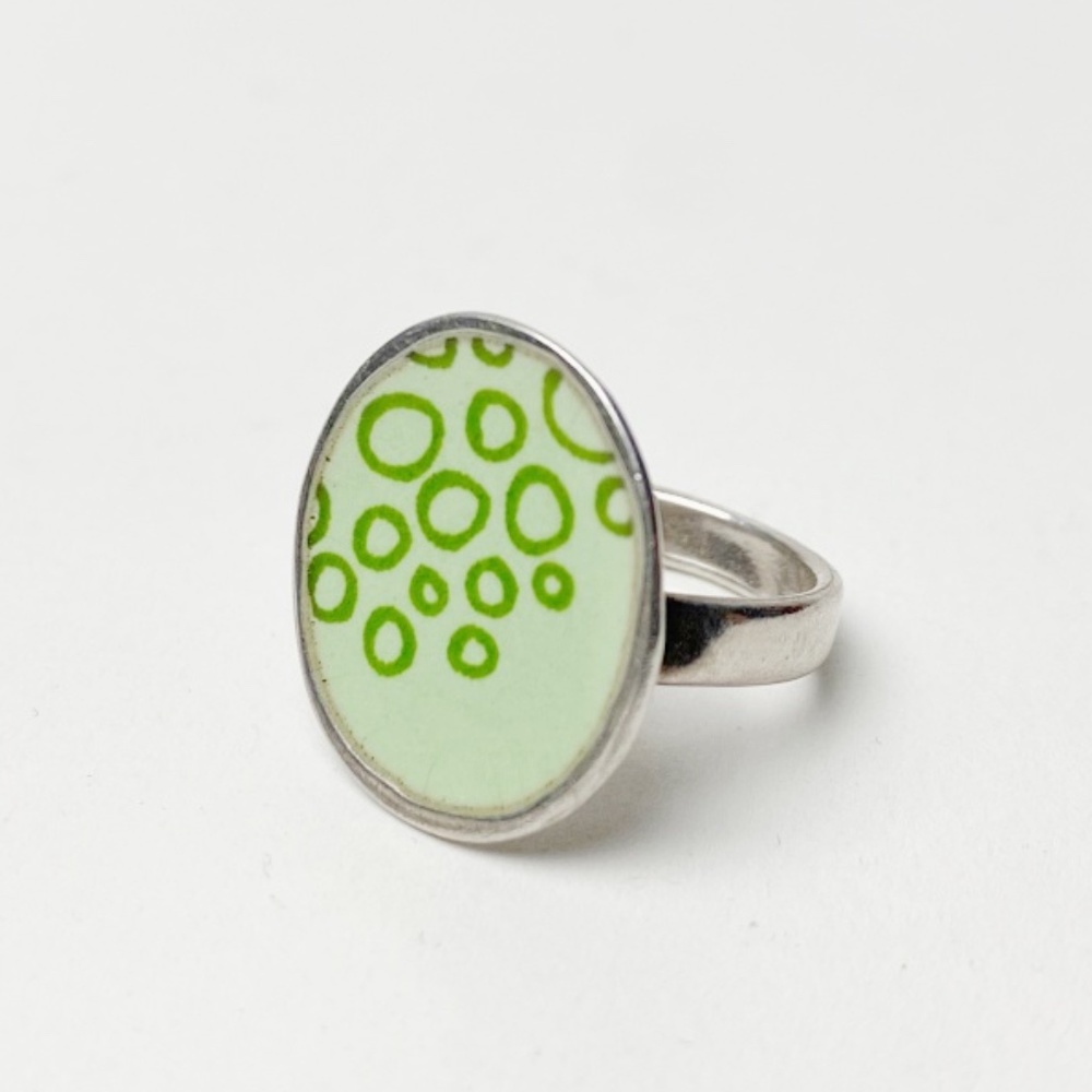 Mark Poulin Geometric Modern Green Loops Ring Sterling Silver & Enamel Handmade